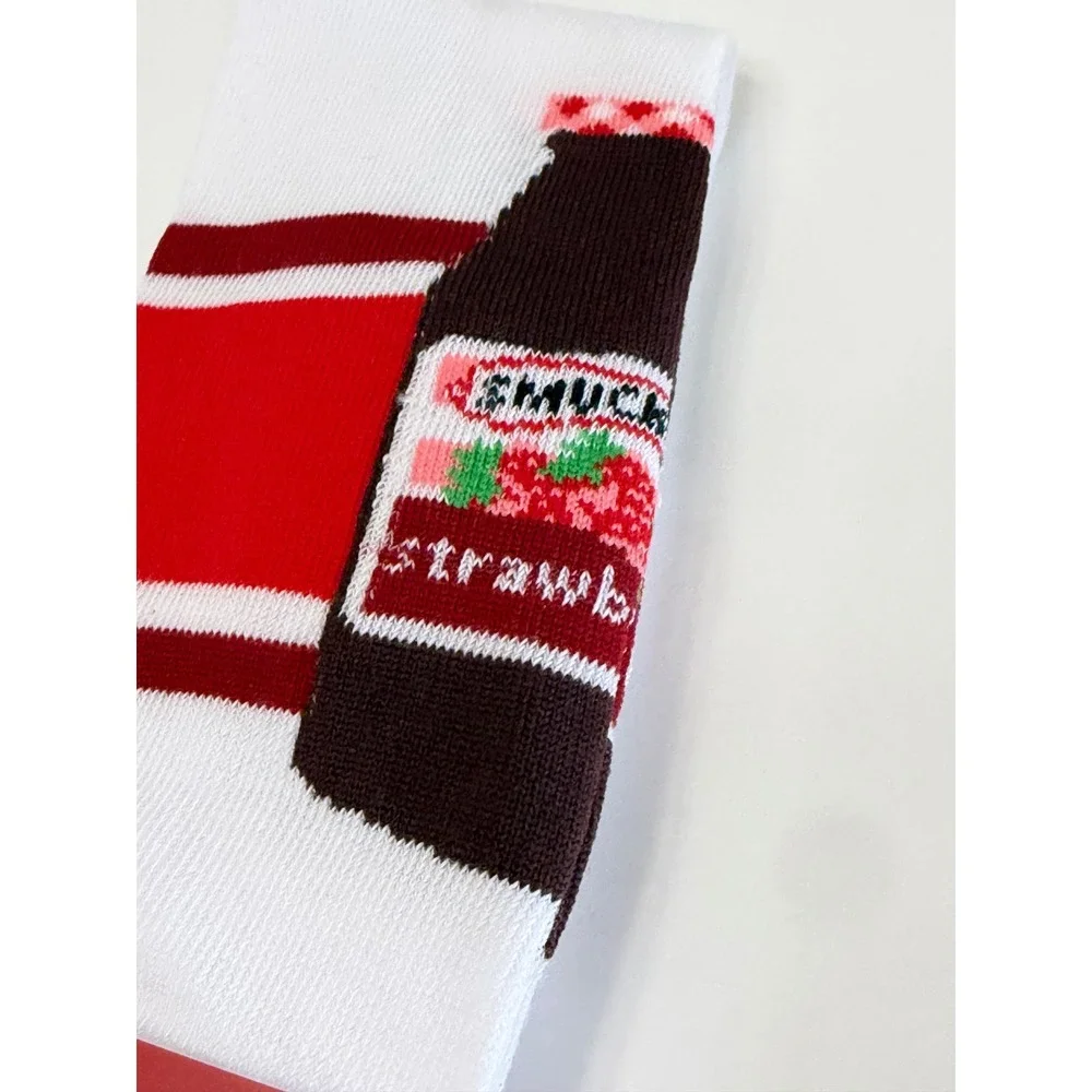 Smuckers Strawberry Jam Crew Socks Mens Shoe Size 6-12 White Red Odd Sox Novelty